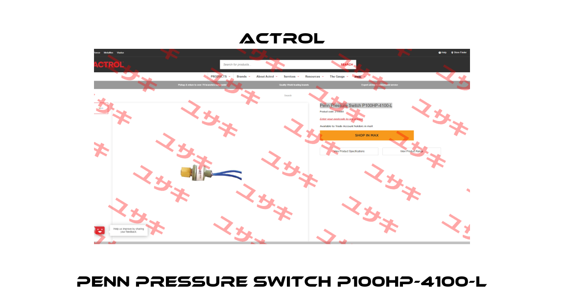 Penn Pressure Switch P100HP-4100-L Actrol